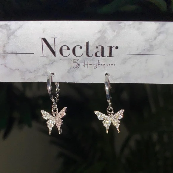 925 Sterling Silver Butterfly Huggie Earrings - Picture 4 of 4